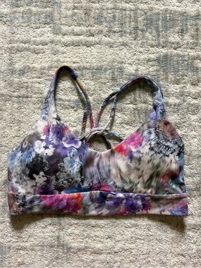 Athleta Purple Multi-Color Floral Strappy Sports Bra